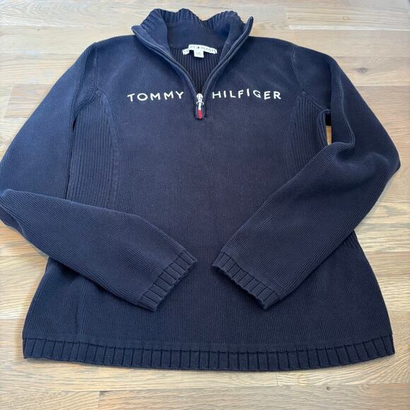 Tommy Hilfiger Quarter Zip Embroidered Knit Sweater - Picture 4 of 8